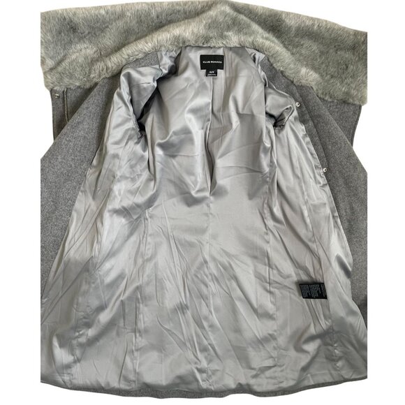 Club Monaco Evangah Wool Coat In Light Charcoal Gray Size XS/TP Faux Fur Collar - Picture 11 of 14